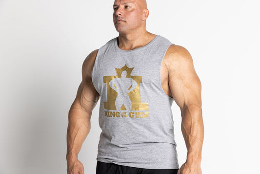 King of the Gym Barnard Singlet - Grey with Gold