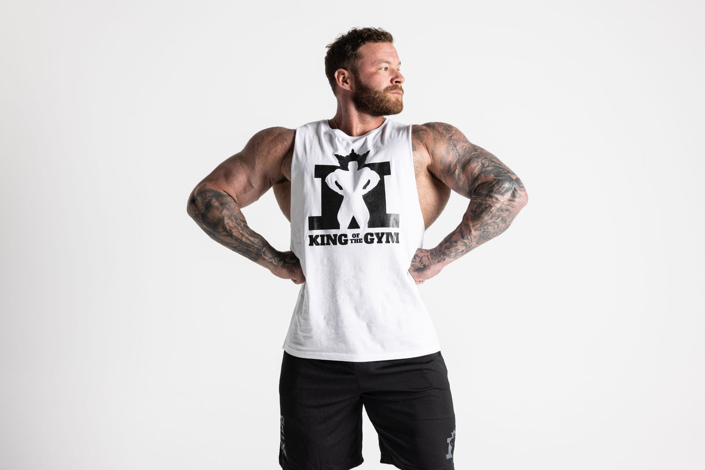 JL King of the Gym Barnard Singlet - White with Black