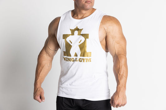 JL King Of The Gym Barnard Singlet - White With Gold