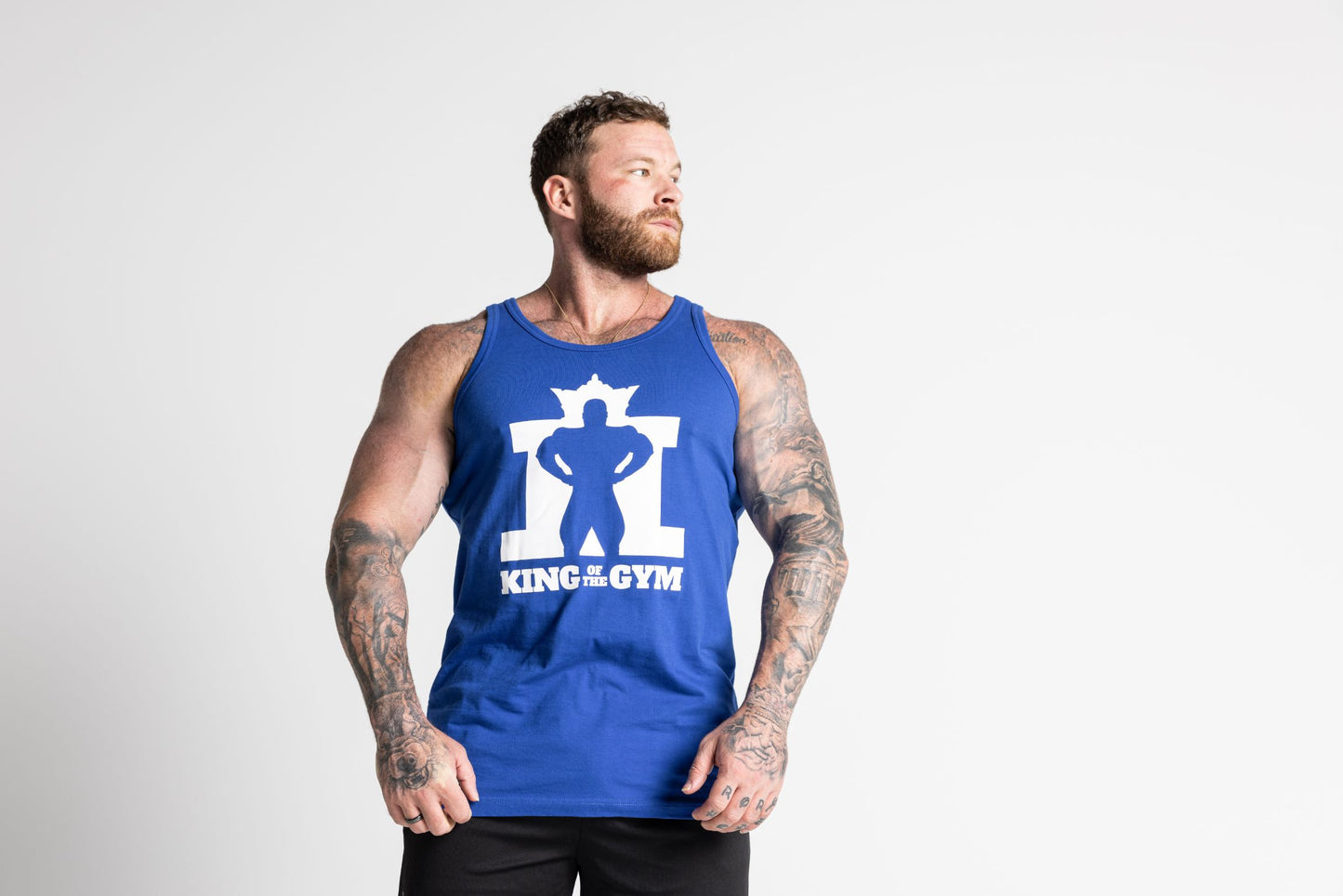 JL King Of The Gym Singlet - Bright Royal Blue with White