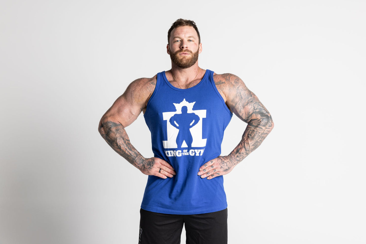 JL King Of The Gym Singlet - Bright Royal Blue with White