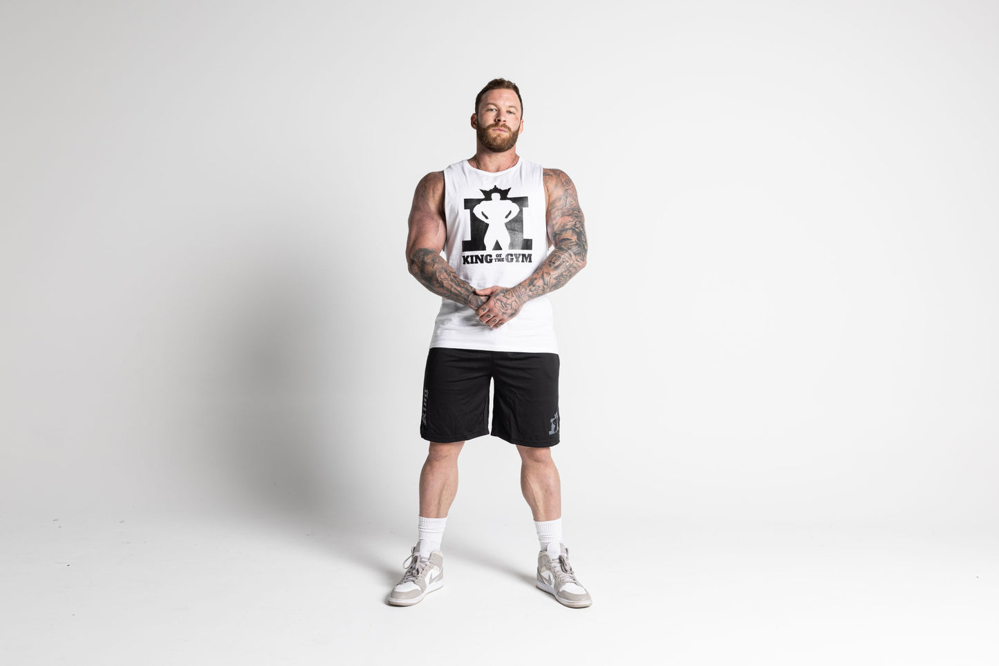 JL King of the Gym Barnard Singlet - White with Black