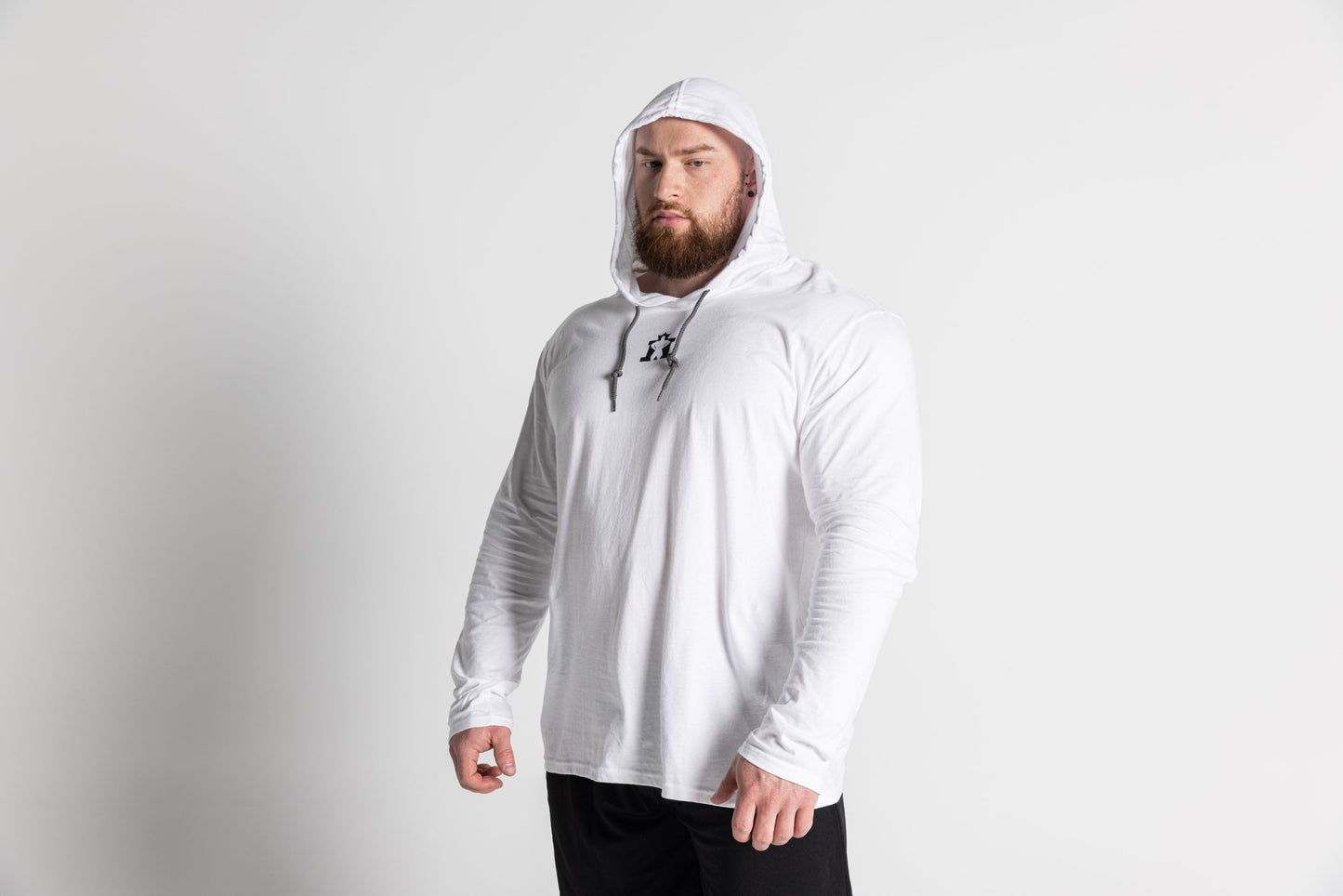 JL Long Sleeve Hood - White with Black