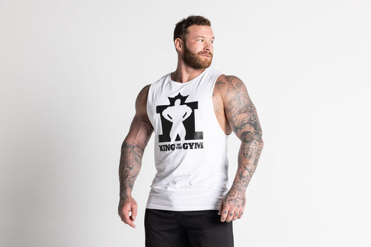 JL King of the Gym Barnard Singlet - White with Black