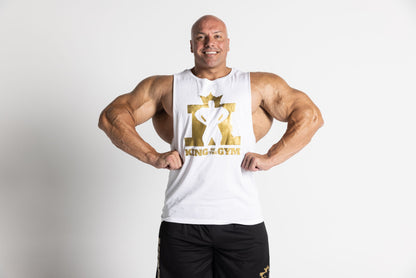 JL King Of The Gym Barnard Singlet - White With Gold